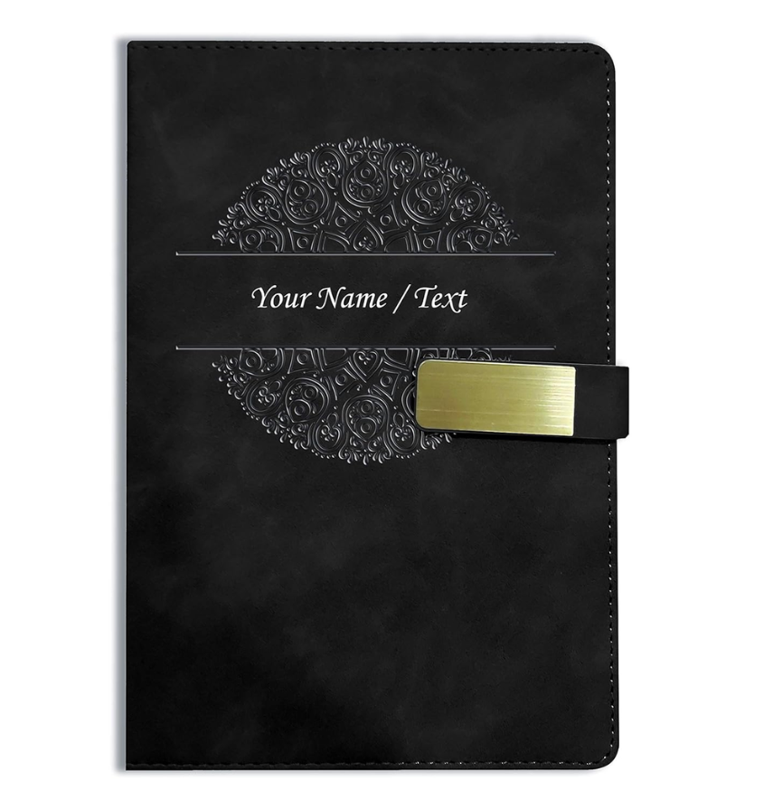 Manufacturer, Exporter, Importer, Supplier, Wholesaler, Retailer, Trader of Personalized Black Velvet Finish Self Design Leather Cover Notebook/Diary in Gurgaon, Haryana, India.