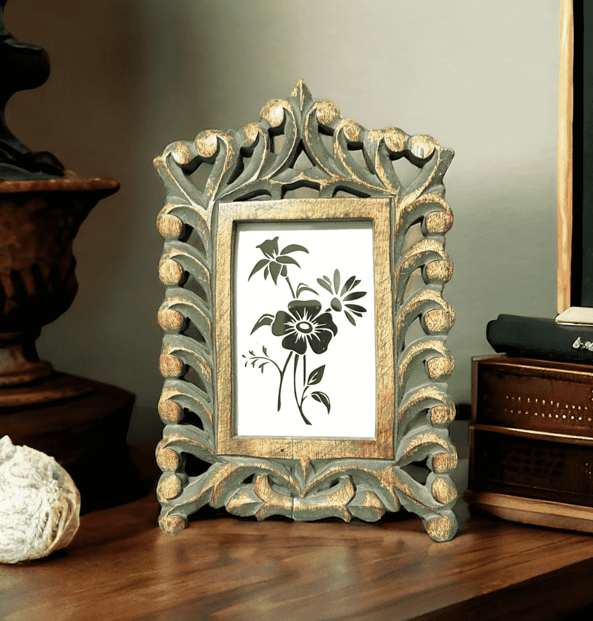 Manufacturer, Exporter, Importer, Supplier, Wholesaler, Retailer, Trader of Wood Carving Photo Frame with Glass in Gurgaon, Haryana, India.